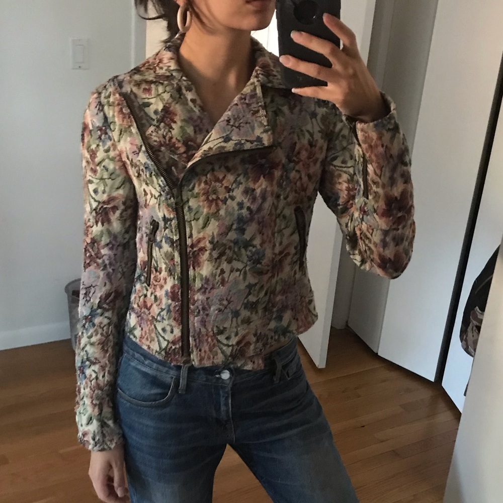 Free People Floral Moto Jacket